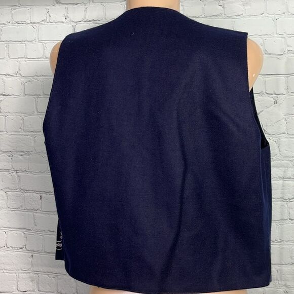 Vintage Tantrums Wool Navy Embroidered Vest Medium - Picture 7 of 8